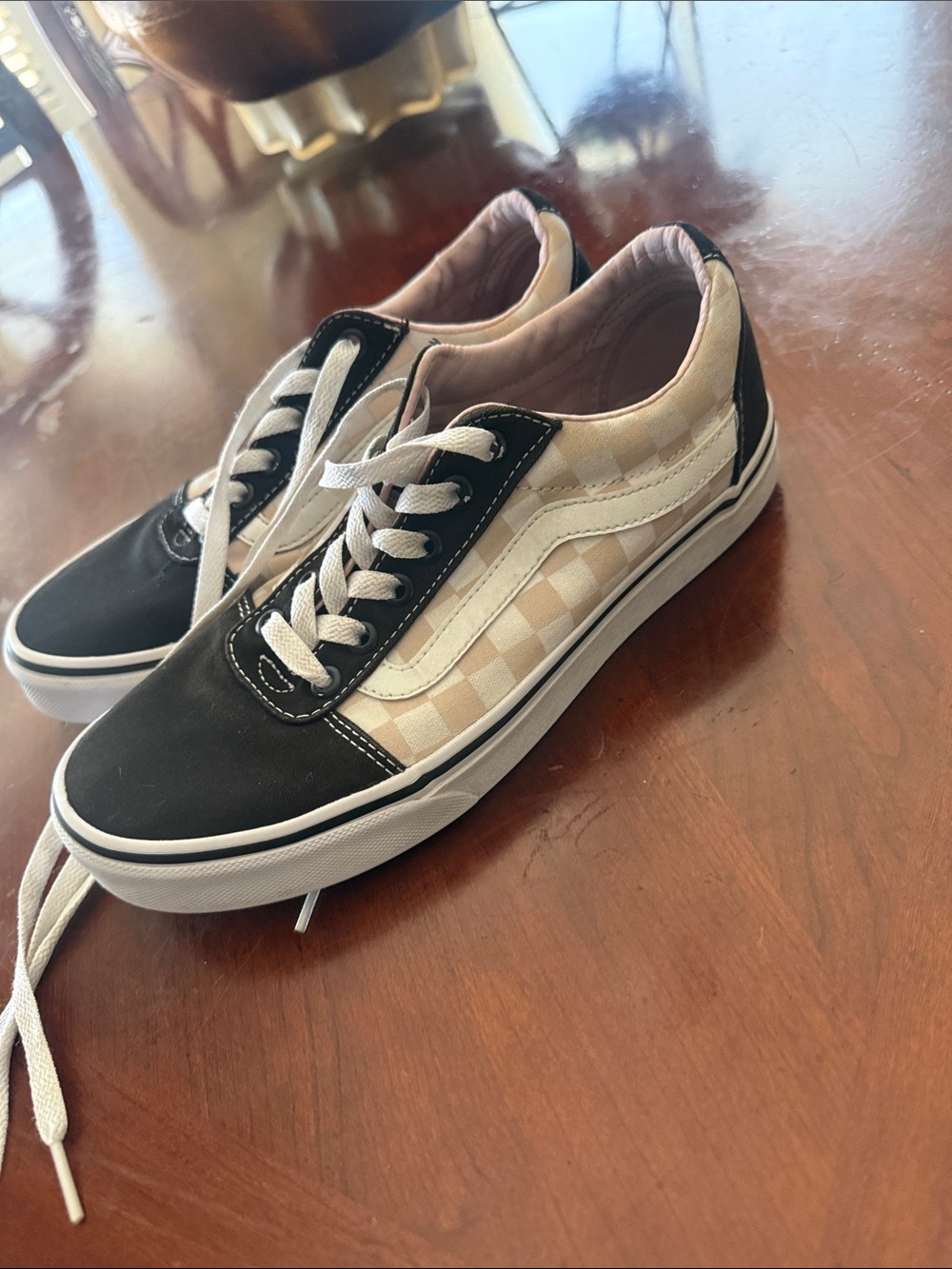 Vans Checkerboard Low-Top Sneakers - Black and Beige